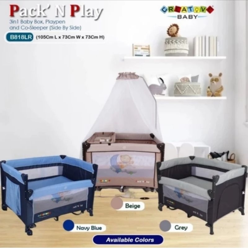 KASUR BAYI CREATIVE BABY 818 PORTABLE - BOX BABY ROCKING PLAYARD BISA AYUN ADA KELAMBU