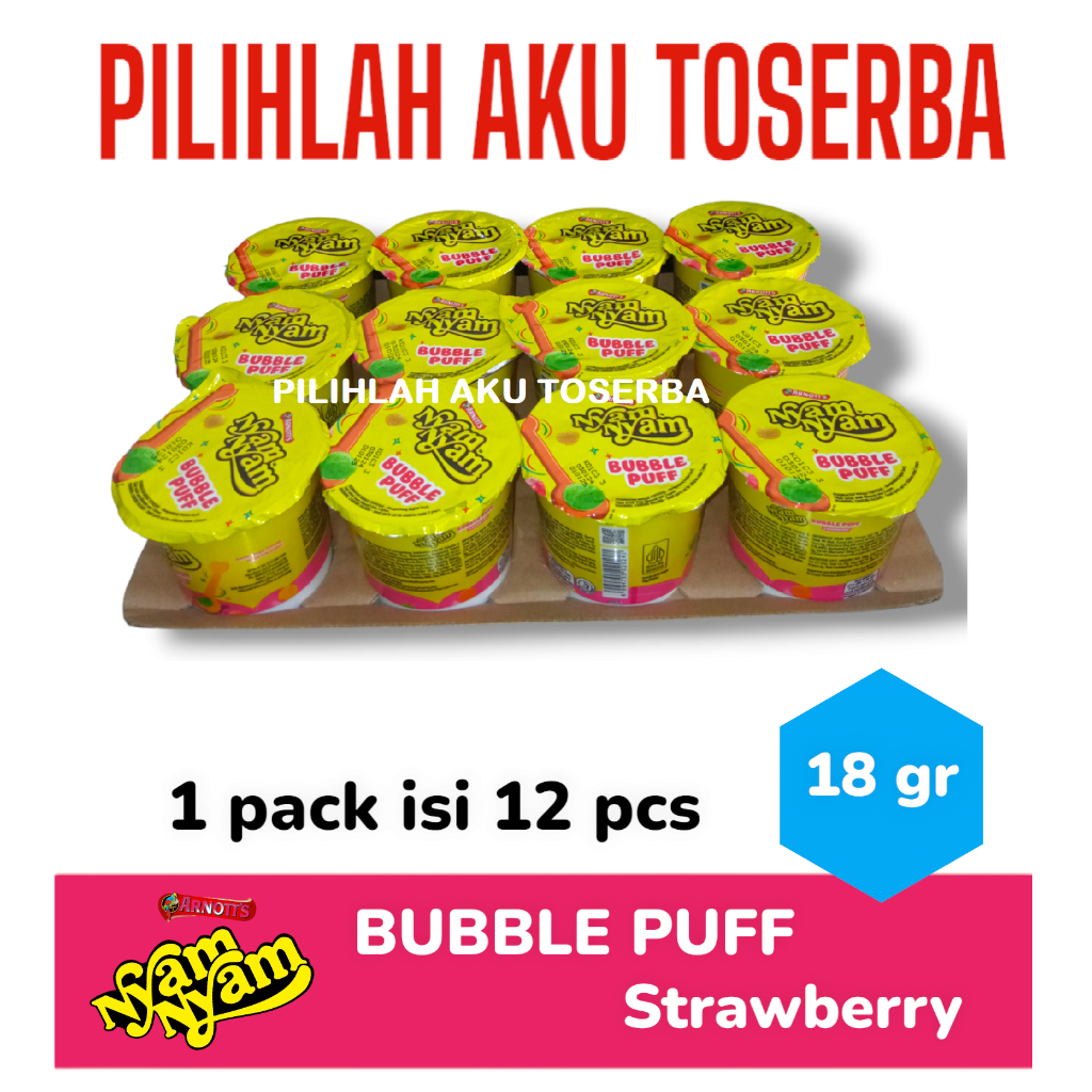 

Arnott's Nyam Nyam Bubble Puff STRAWBERRY 18 gram - ( HARGA 12 PCS )