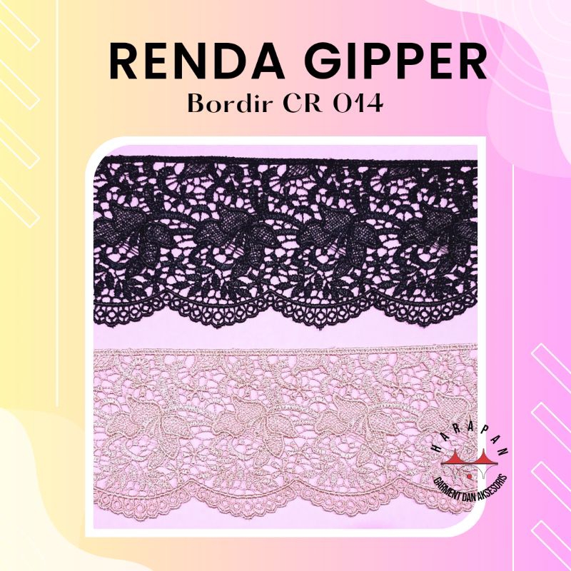 Renda Gipper CR 014 ROL Renda Bordir Zipper Hiasan Baju Mukena
