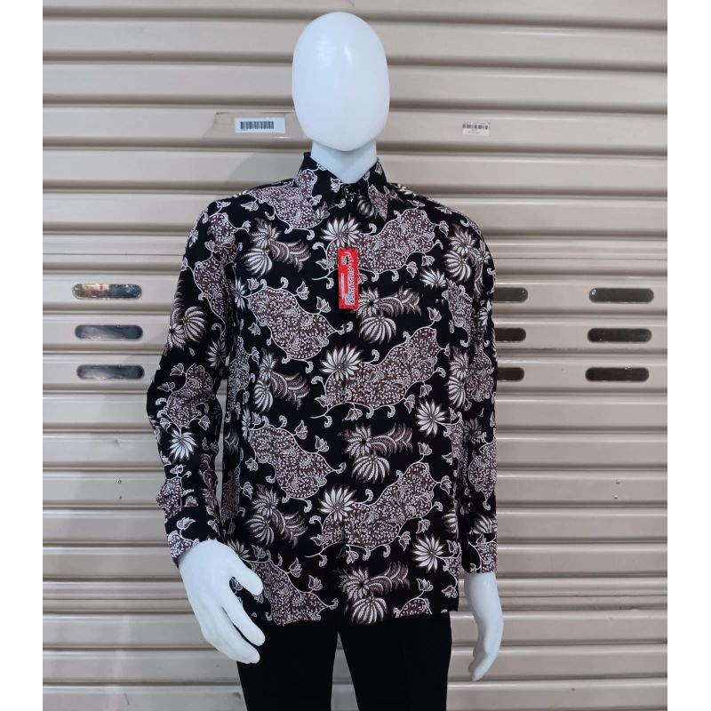 NAURA BATIK,BATIK PRIA LENGAN PANJANG KEMEJA BATIK PRIA BAJU BATIK PRIA MODERN HITAM KATUN PURING