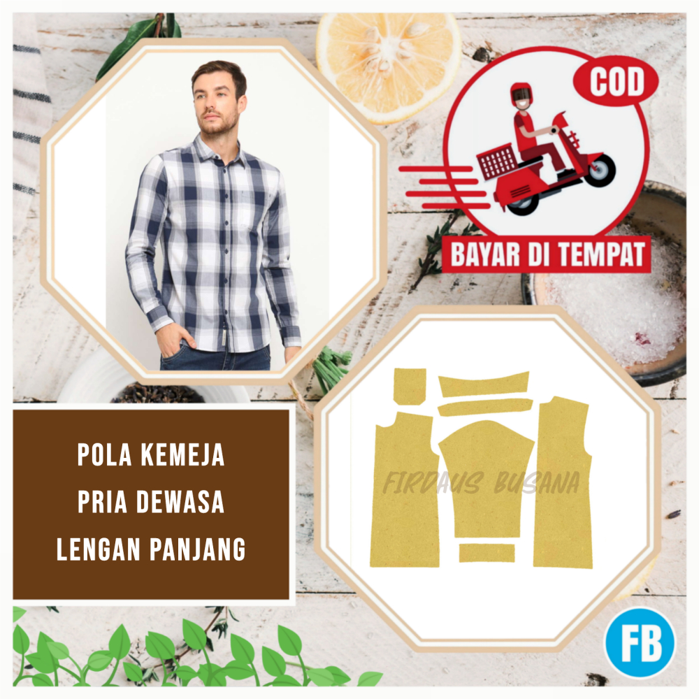 【COD】Pola Kemeja Pria Lengan Panjang Dewasa | Pola Baju Kemeja Pria | Pola Instan | Pola Jiplak | Po