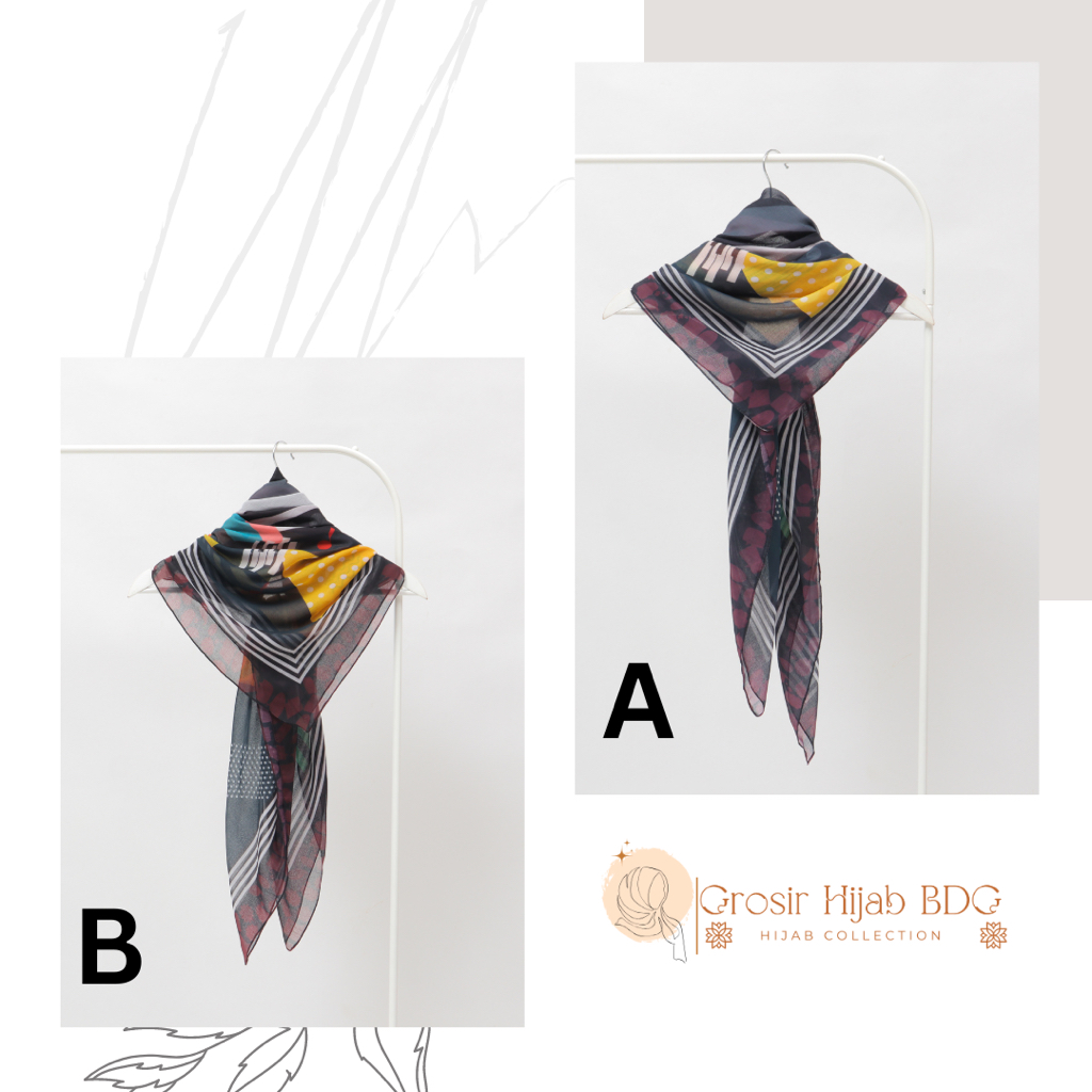 BELLA SQUARE MOTIF HIJAB /JILBAB WANITA BELLA SQUARE SEGI EMPAT MOTIF ANTI LETOY | JAHIT TEPI 110CM 