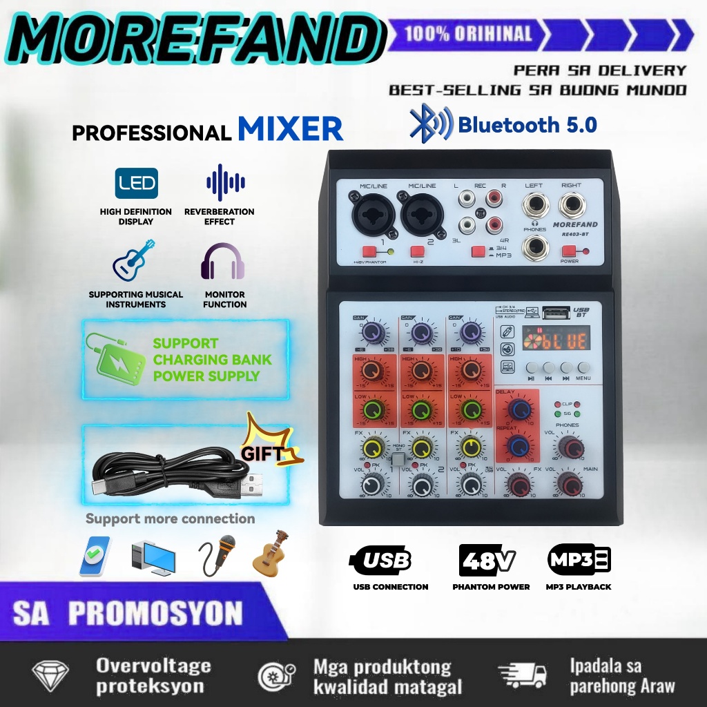 Live Mixer audio 4 chanel Professional Soundcard USB Bluetooth Mini mixer Aluminium murni Untuk Audio Kartu Suara Karaoke