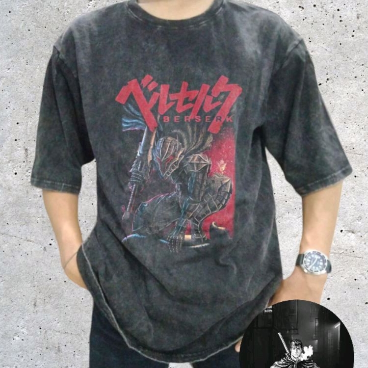 Berserk Guts Anime Vintage Wash Oversize T-shirt/Kaos Anime Oversize Guts Berserk Vintage Wash Unise
