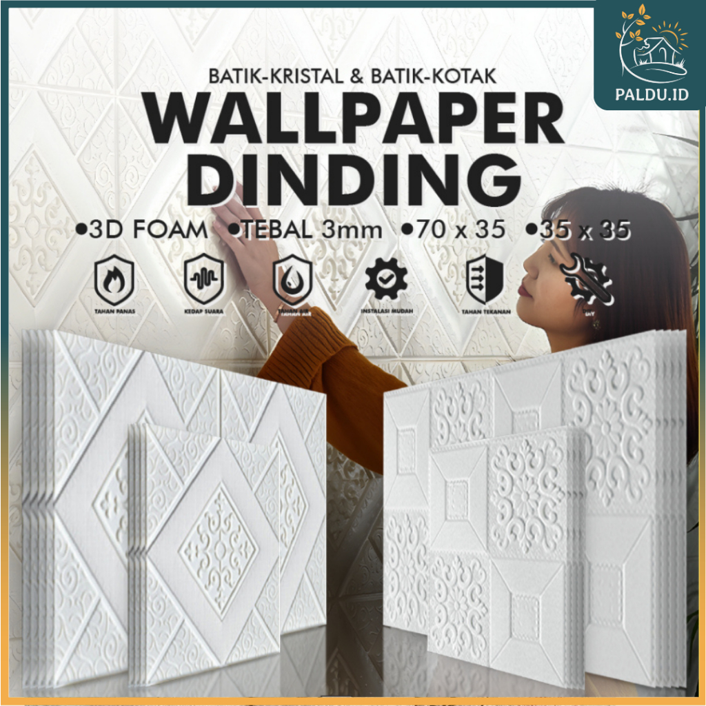 Paldu ID - WALLPAPER STIKER 35cm x 35cm / WALLPAPER STIKER 70cm x 35cm Motif Ukiran Batik 3D Foam Ti
