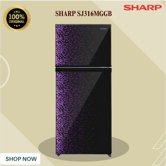 KULKAS SHARP 2 PINTU SJ316MGGB LEMARI ES 237L/SJ-316MGGB/SJ 316MGGB/KULKAS 2 PINTU ORIGINAL GARANSI