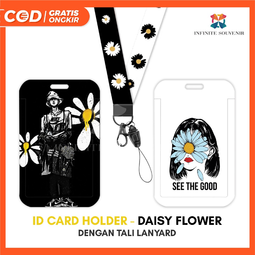 

[N004] DAISY FLOWER / Name Tag Card Holder Motif Bunga Matahari / Sun Flower / Bunga Hitam Putih / Korean Artis dengan Tali Lanyard / ID Card Holder Tali Gantungan Aesthetic / Nametag / Tempat Kartu Flazz / Emoney