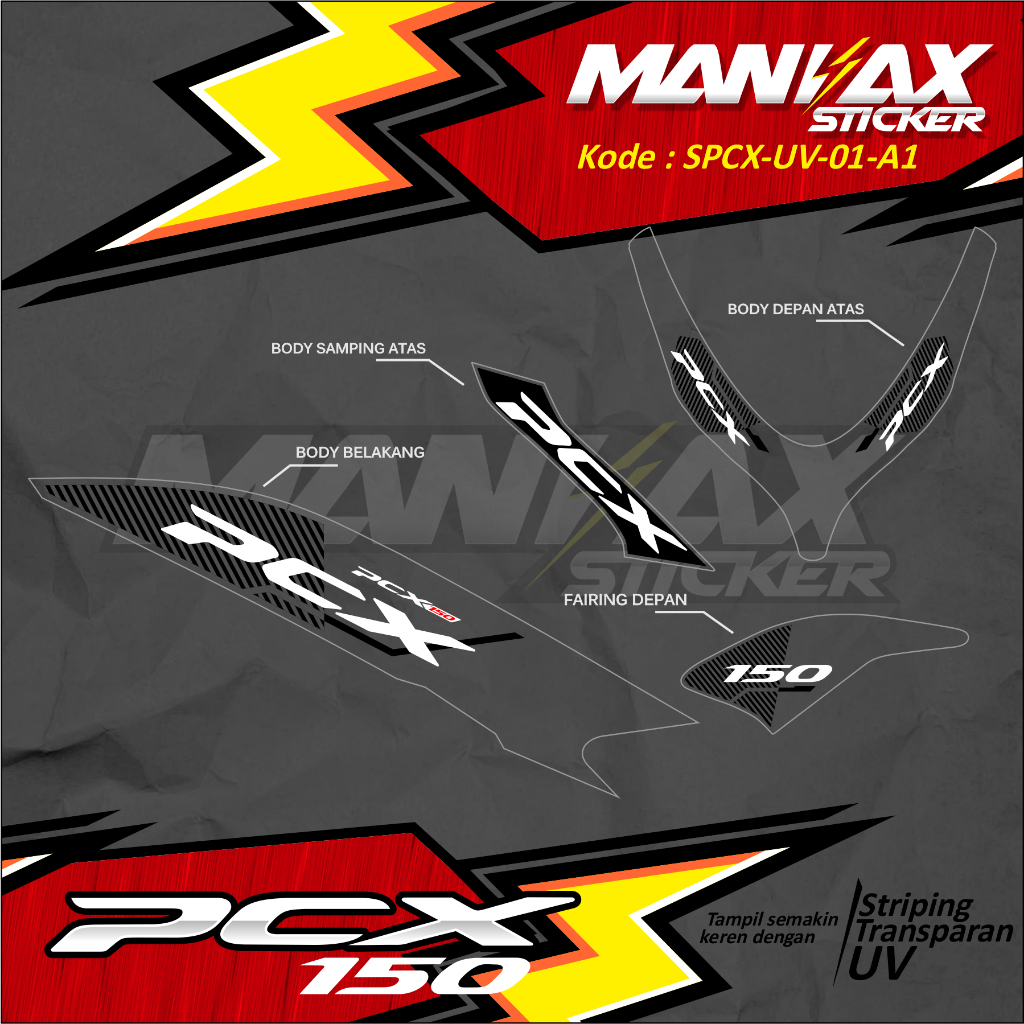 STRIPING UV TRANSPARAN PCX 150 MOTIF MALAY - AKSESORIS STIKER STRIPING PCX 150 CUSTOM DESAIN - SPCX-
