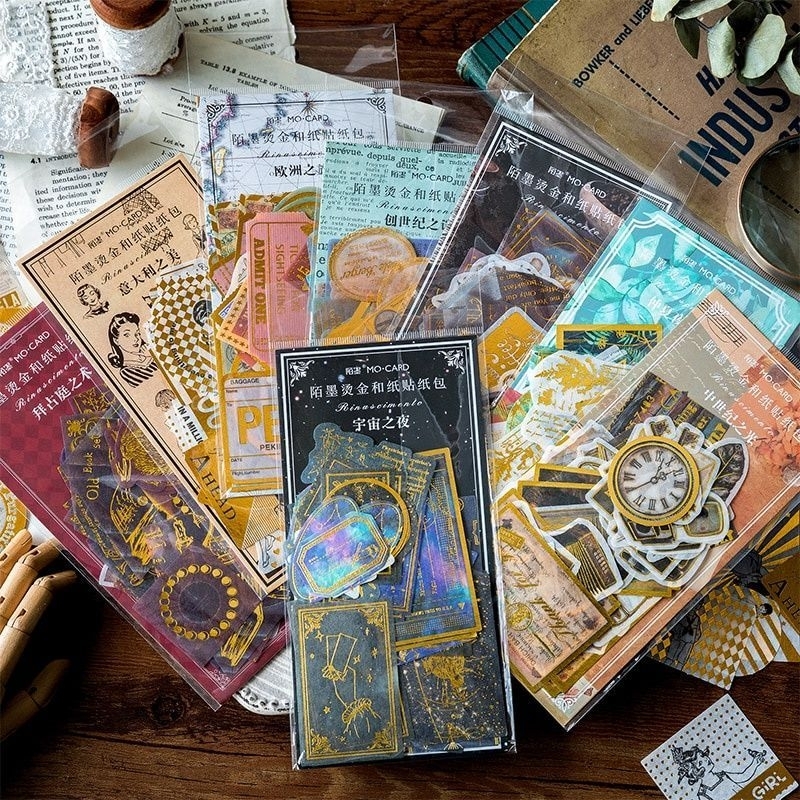 

2 Pcs Stiker Bronzing Retro Aesthetic Washi Paper Deco Stiker Vintage Stiker Journaling Scrapbooking Journaling Kit Diary