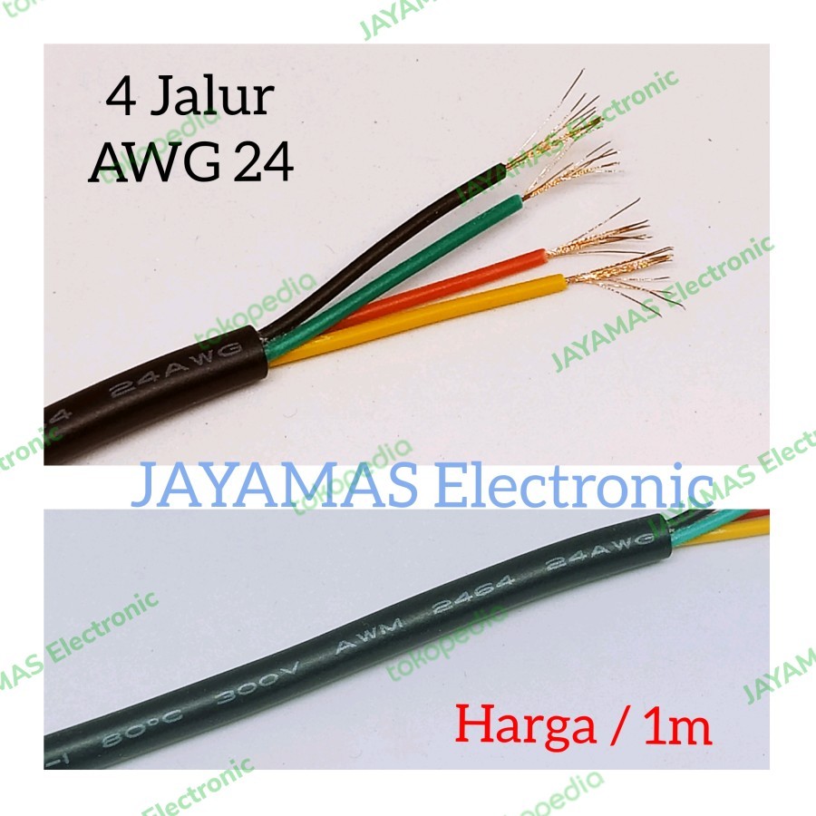 Kabel 4 jalur AWG24 kabel isi 4 AWG 24 bulat 4C isi 4 warna per meter