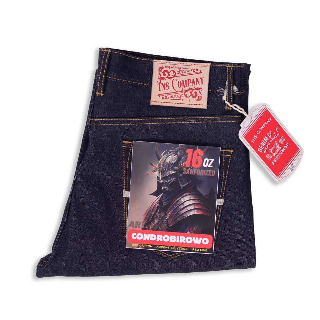 YNS COMPANY - Art COKROBIROWO- Celana Jeans Selvedge Accent 16 Oz Deep Indigo Denim Slim Straight