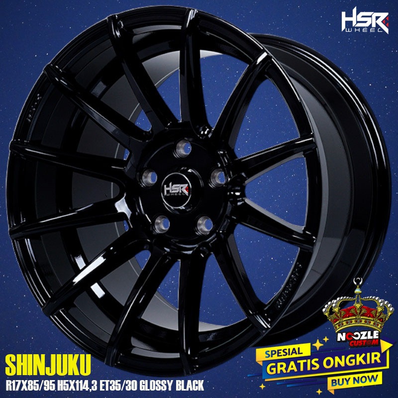 Velg Mobil Ring 17 Full Black Lubang 5 Pelek Racing HSR Type Shinjuku Belang