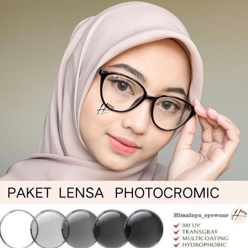 1212 FLASH SALE PAKET PHOTOCROMIC  Kacamata Minus  Cat Eye PITALOKA  Kacamata Wanita 125 gas