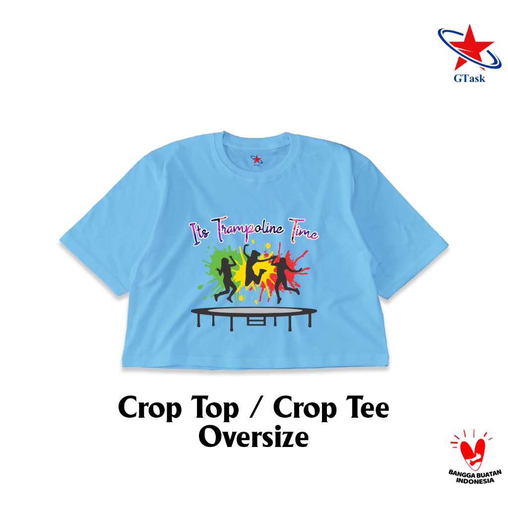 Baju Kaos Crop Top Senam Trampolin | Crop Tee Trampolin Oversized Hijab Dewasa GTask Korean Style