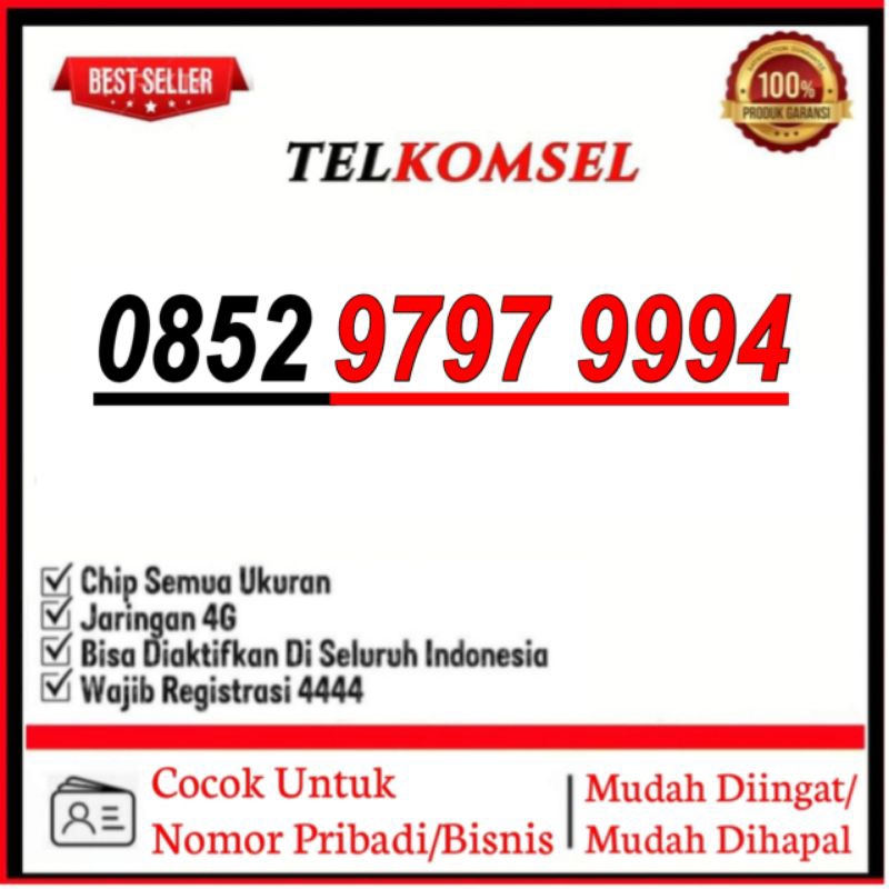 kartu perdana telkomsel cantik abab triple 0852 9797 9994