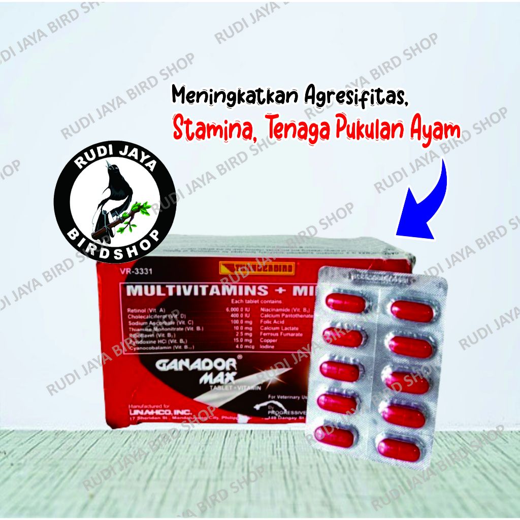 GANADOR MAX 1STRIP VITAMIN AYAM ASLI IMPORT MENAMBAH KEKUATAN DAN KETAHAN TUBUH TERHADAP PUKULAN