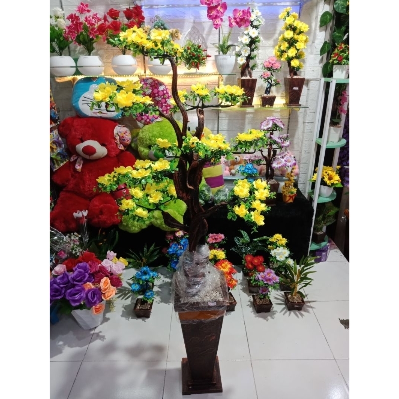 Pohon Bunga Artificial Hiasan Sudut Ruangan Set Dengan Pot Mewah Tinggi 130cm - Sakura Hawai Semangg