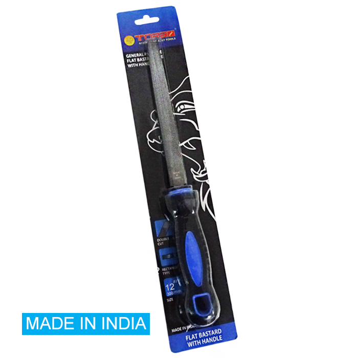 TORA Kikir Flat Kasar Gagang Karet 12 Inch - Kikir Besi - INDIA