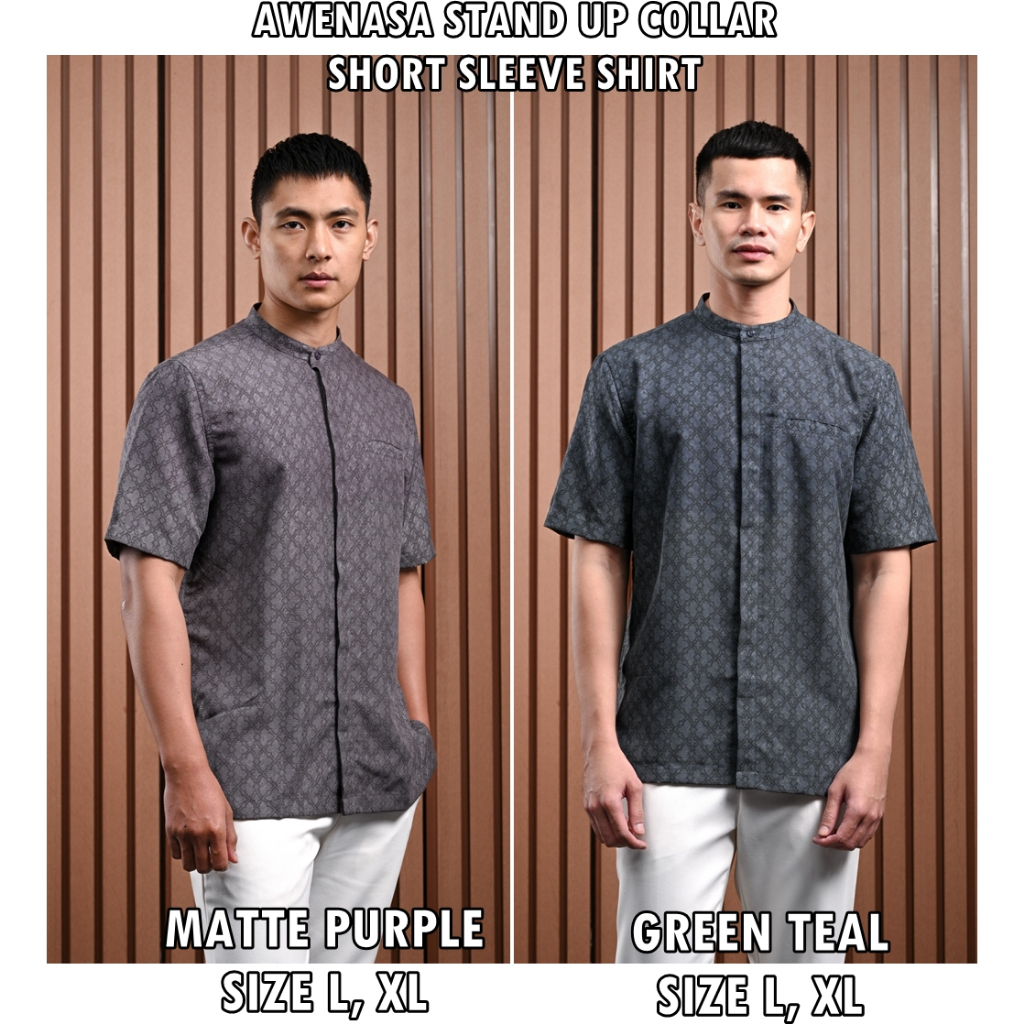 Awenasa Stand Up Collar Short Sleeve Shirt (Koko Lengan Pendek) Heymale.id size L dan XL