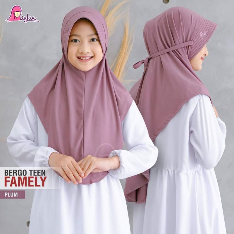 Bergo Sekolah Tali Samping Miulan Famely Teen Kerudung Anak Polos Jersey