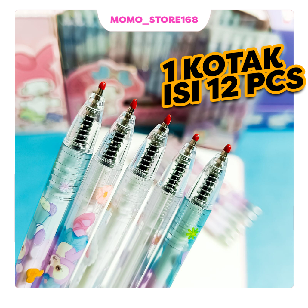 

(1 Pak 12 PCS) Pena sekolah kantor aesthetic Pen Gel katakter stella low sudah mix warna