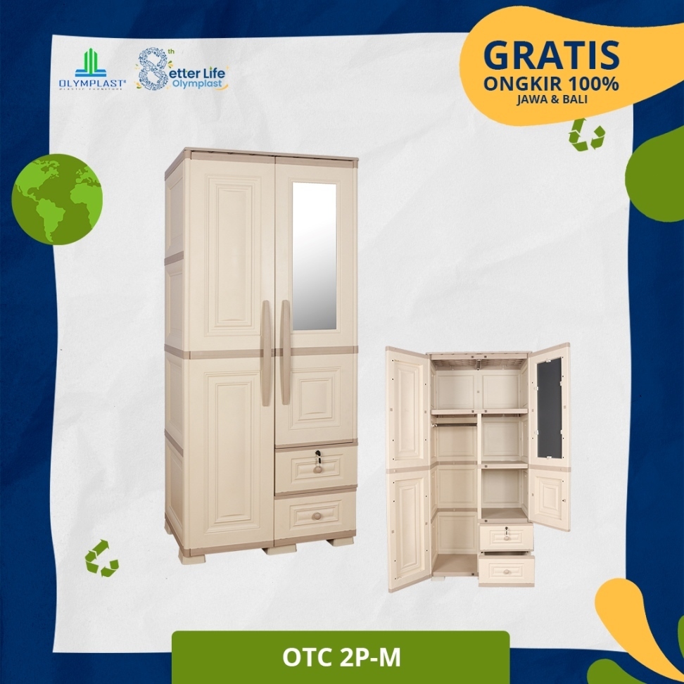 Olymplast Lemari Plastik 2 Pintu / Lemari Baju / Lemari Pakaian - OTC 02P Modern