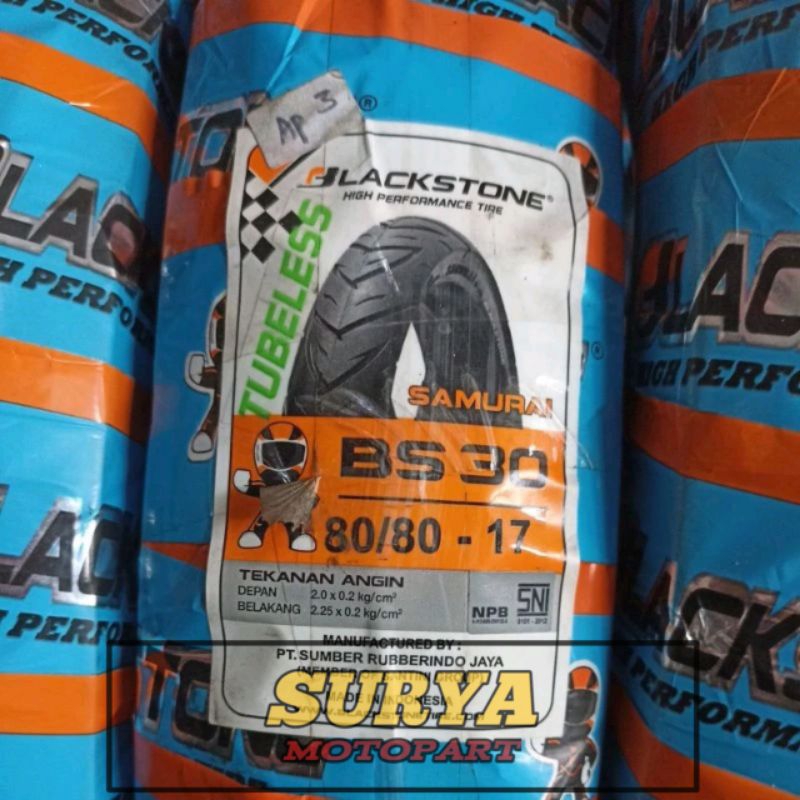 BAN LUAR BLACKSTONE TUBELESS BS 30 UKURAN 80/80-17