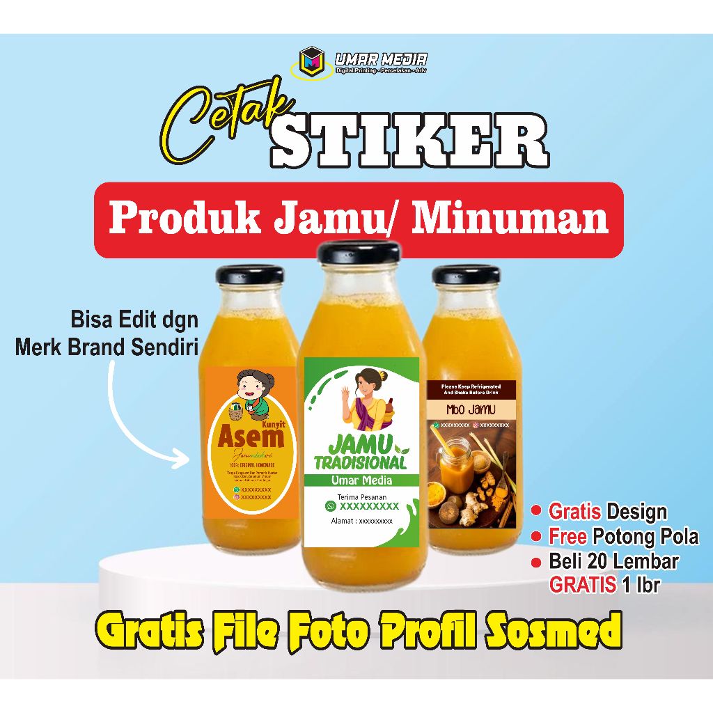 

STIKER KEMASAN JAMU / Label Botol Minuman / Merk Jualan Waterproof / Stiker Label Botol