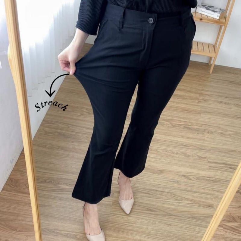 Azkara Cutbray Pants Trousers Basic Premium Stretch - Celana Cutbray Wanita Resleting Bahan Katun Tw