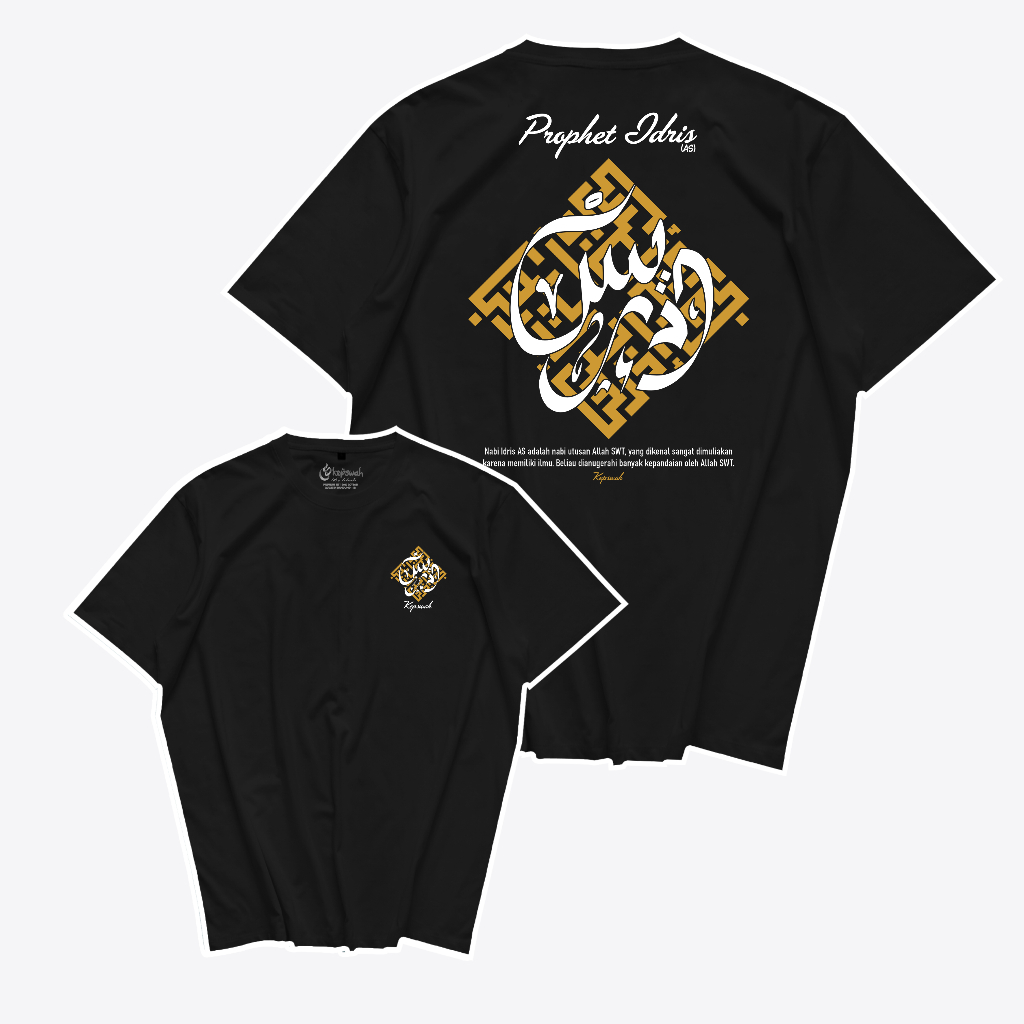 Kepswah Official - Kaos Prophet Idris AS Kaligrafi - Baju Sahabat Nabi Dakwah Muslim Islami - T-Shir