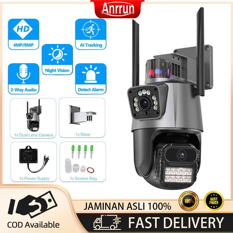 Anrrun 8MP 4K PTZ IP Kamera WiFi Dual Lens Dual Screen Waterproof Auto Tracking CCTV Security Camera