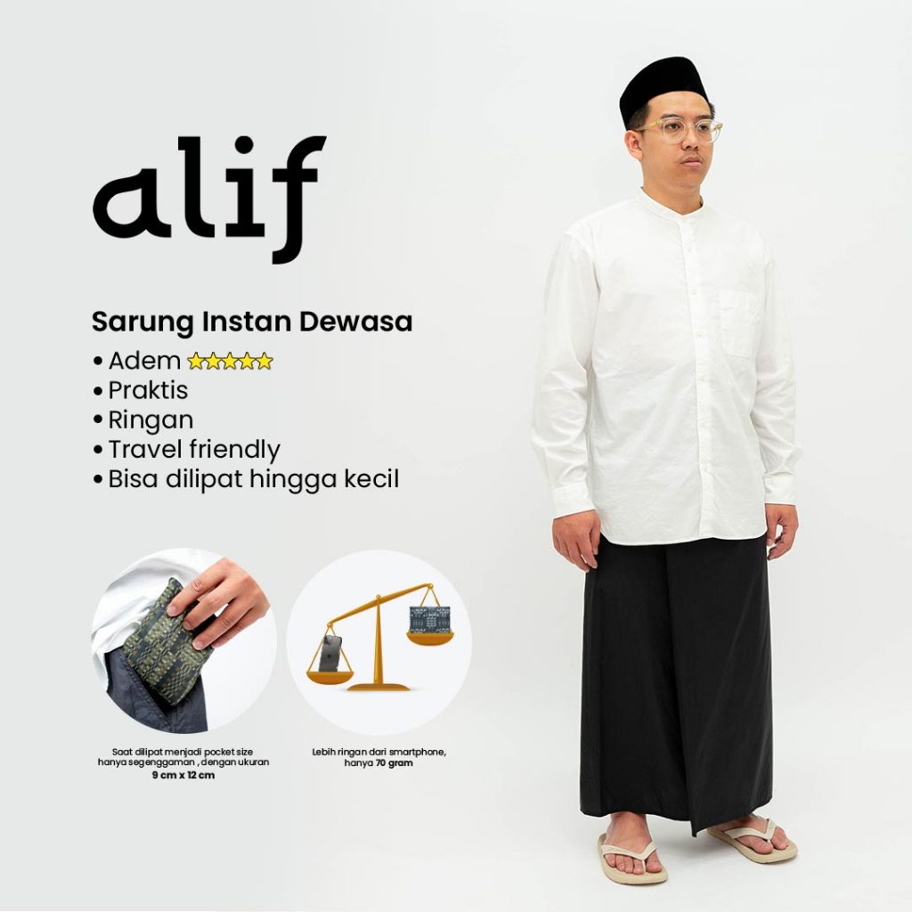 Alif Modern Wear - Ammar Sarung instan Dewasa Parasut Premium Korea Travel - Black