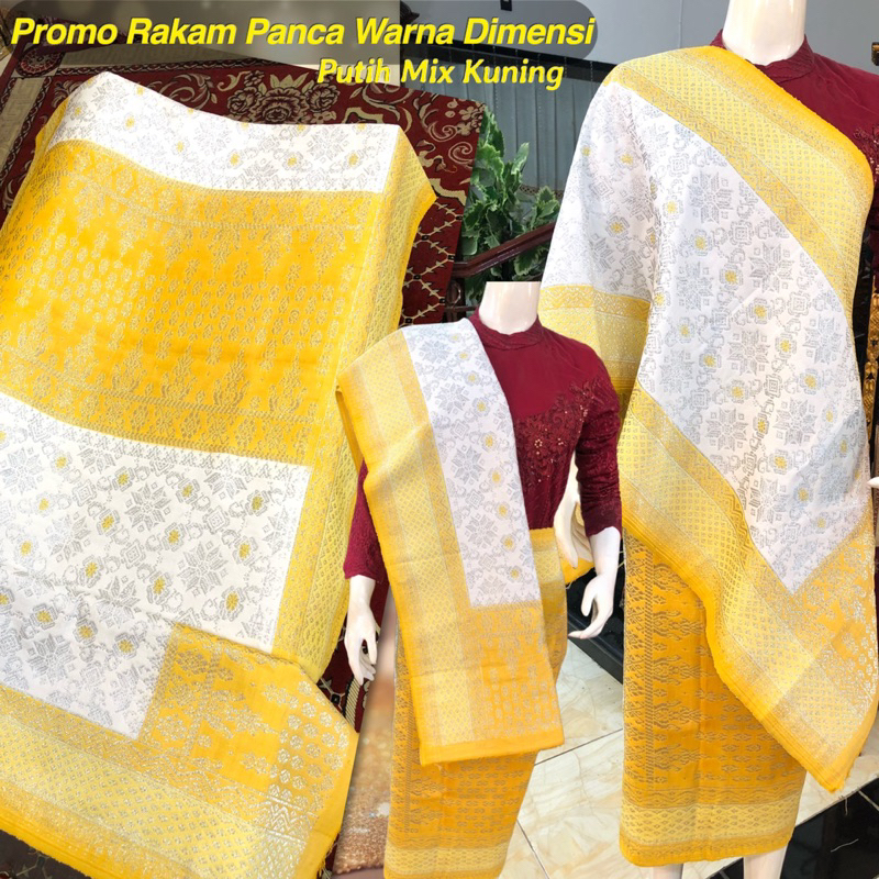 Songket Rakam Panca Warna Dimensi Promo/  songket tenun asli palembang /ilham songket palembang puti
