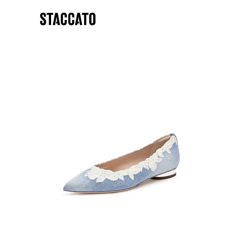 NEW ter Murah SALE ORIGINAL Staccato 9A942-BD7 Women's Flats Shoes - Blue Denim Biru Flower Bunga Un
