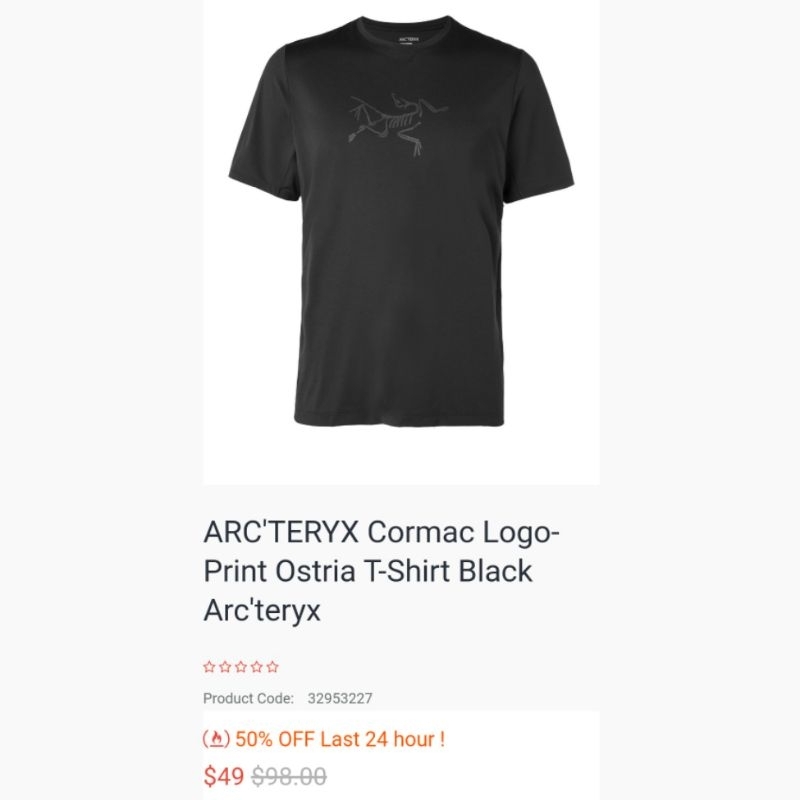 shirt baselayer kaos tee ARCTERYX Cormac big Logo reflective hitam BNWT