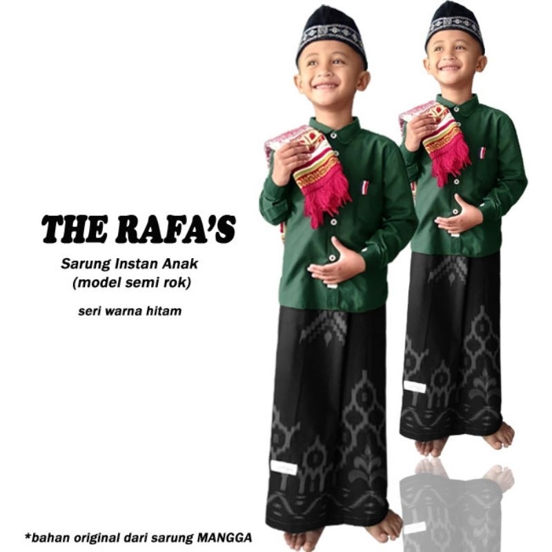 THE RAFA'S SARUNG INSTAN ANAK LAKI LAKI BAHAN ORIGINAL SARUNG MANGGA SERI WARNA HITAM SARUNG ANAK LA