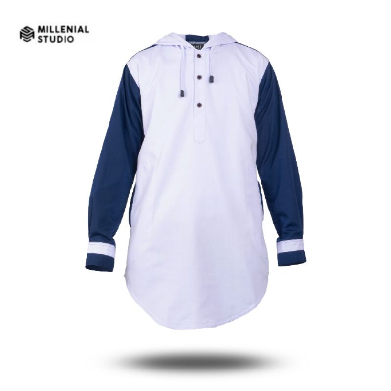 KURTA HOODIE KATUN OXFORD LENGAN PANJANG PUTIH | KOKO KURTA PAKISTAN BAJU MUSLIM GAMIS PRIA DEWASA T