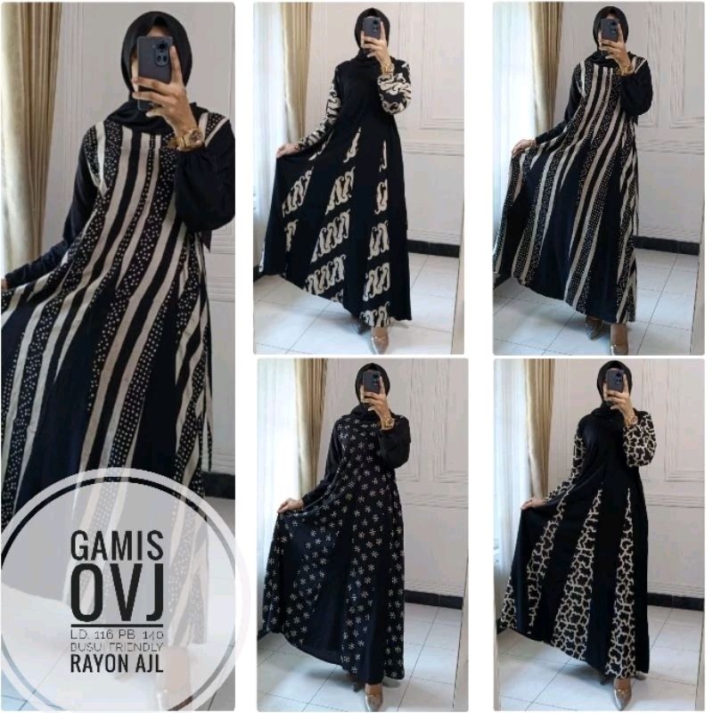 Gamis Abstrak malam hitam motif rayon ajl  premium batik cap