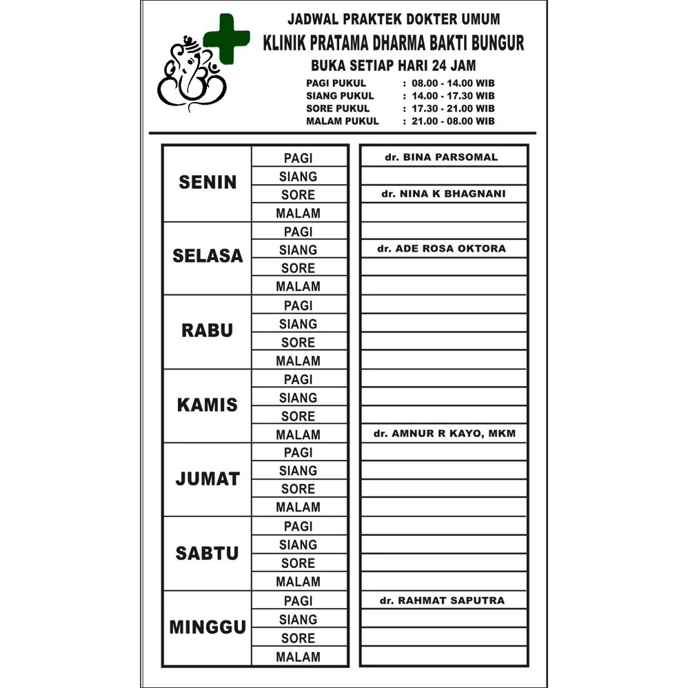 

Papan Nama Custom Jadwal dokter,bidan,Perawat,Petugas, Kantor dll