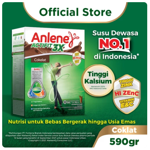 

Anlene Actifit 3X Susu Bubuk Dewasa Cokelat 590g - Tulang & Sendi