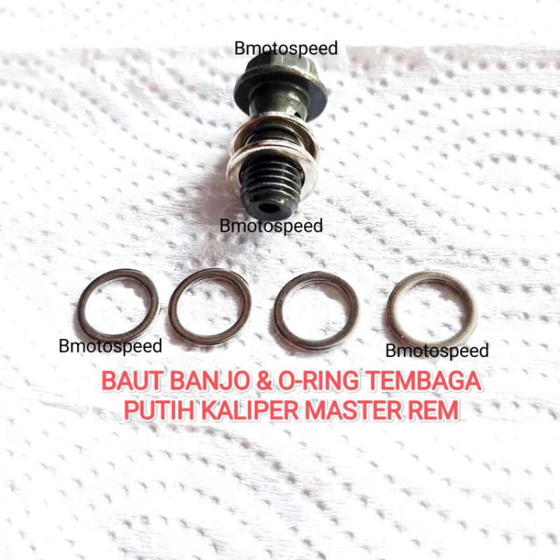 NEPEL BANJO KALIPER BAUT MASTER REM DEPAN BELAKANG BAUT SELANG REM O-RING TEMBAGA PUTIH SELANG MINYA