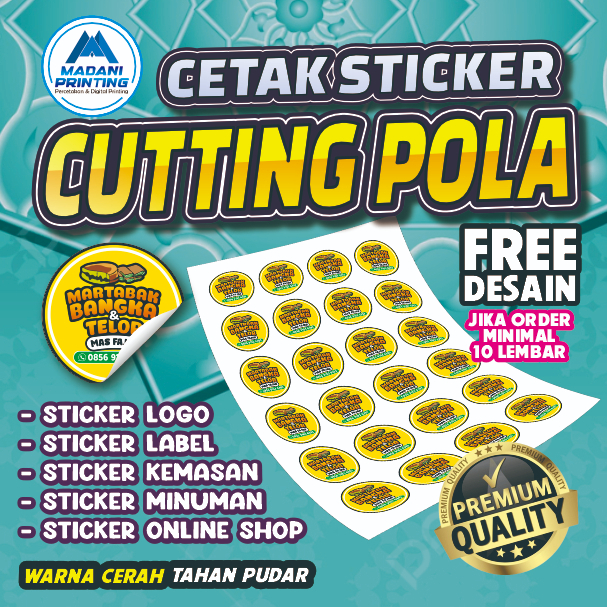 

[FREE DESAIN] A3 PRINT & CUT , KISS CUT, Cutting Pola , Cetak Stiker Label, kemasan , Logo , Dll