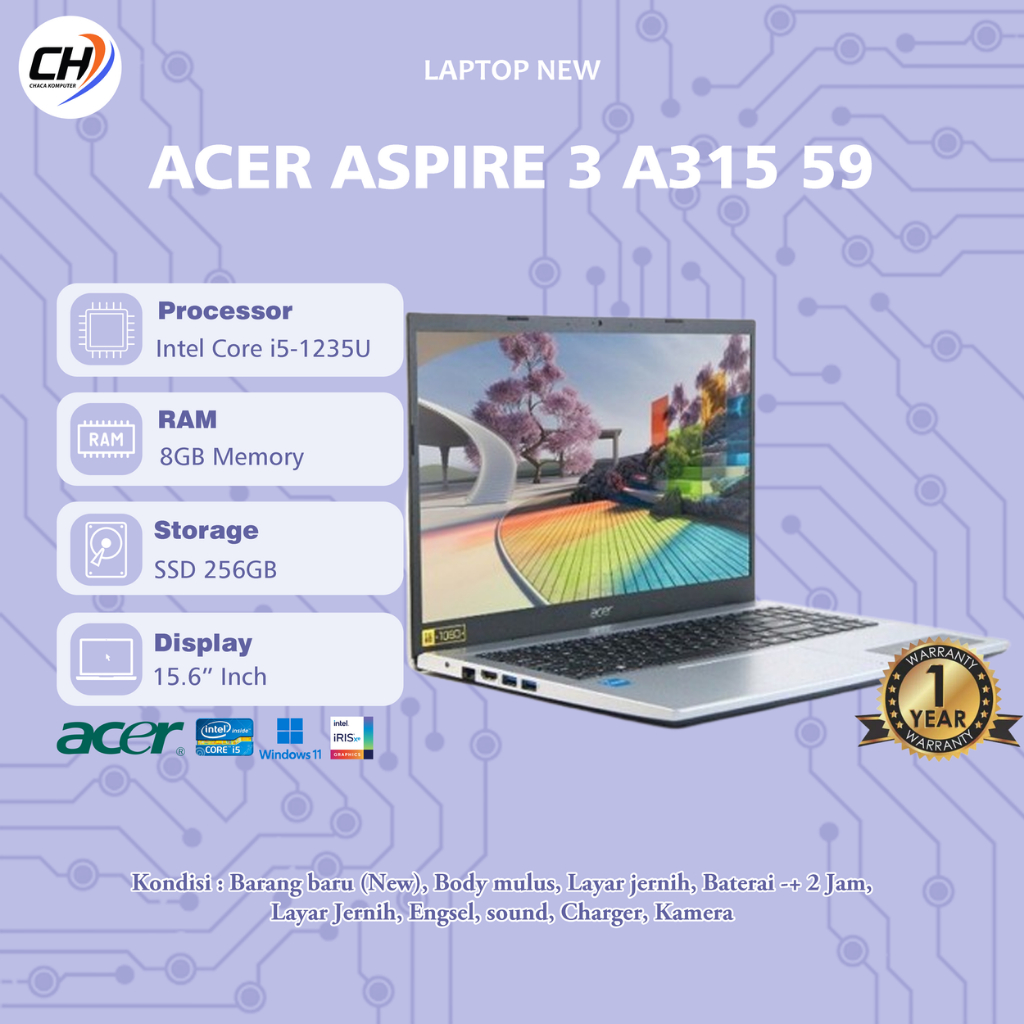 Laptop Acer Aspire 3 A315-59 New - RAM 8GB SSD 256GB