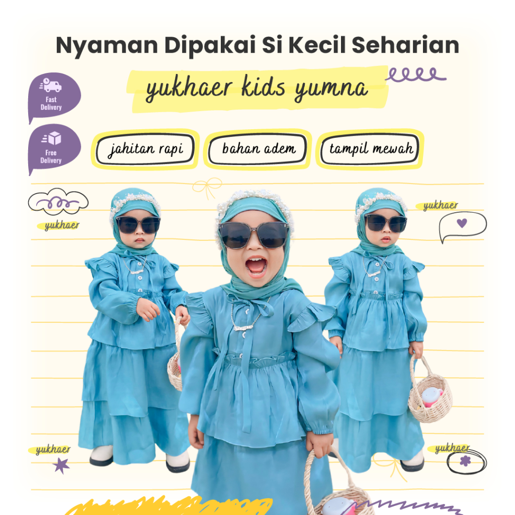 Yukhaer Kids - Yumna Shimmer Dress Gamis Pesta Anak Perempuan Baju Muslim Kekinian Terlaris