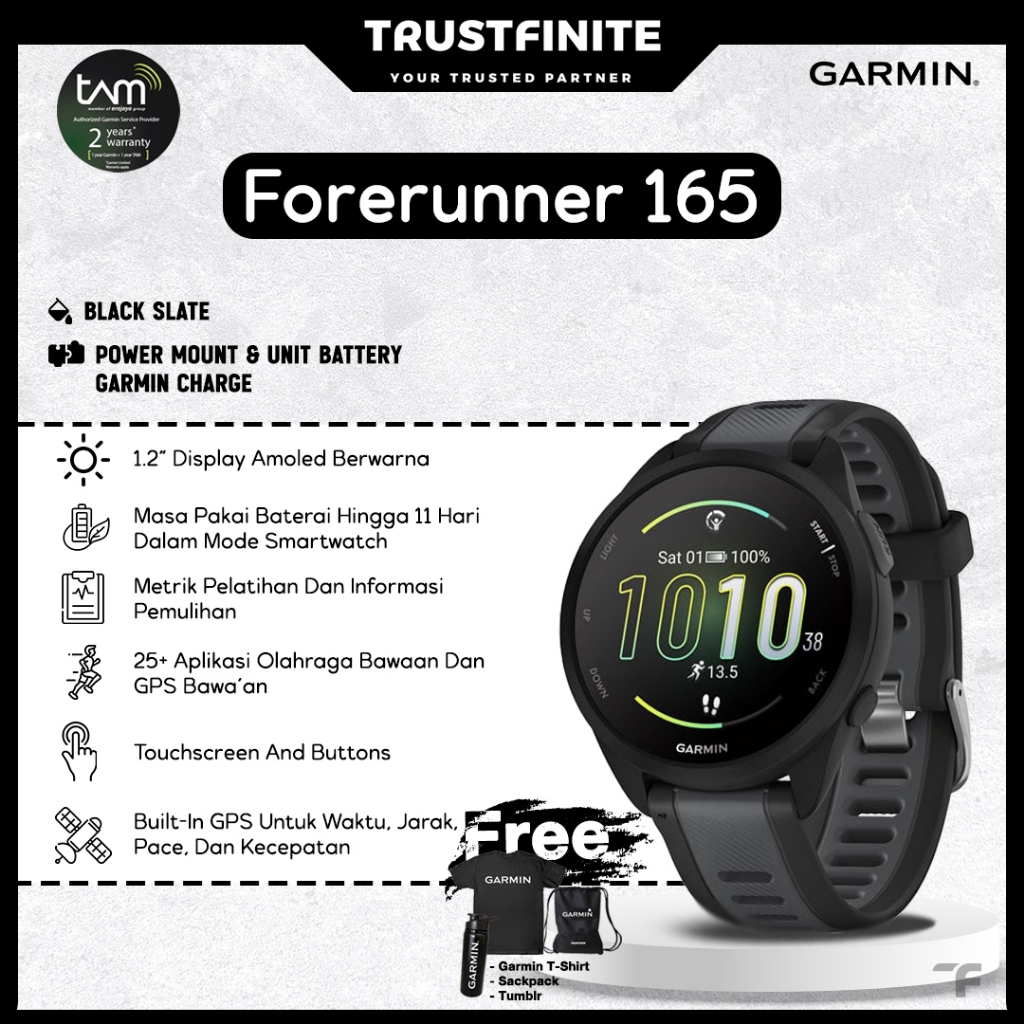 Garmin Forerunner 165 / Garmin FR 165 FR165 Garansi Resmi TAM 2 Tahun