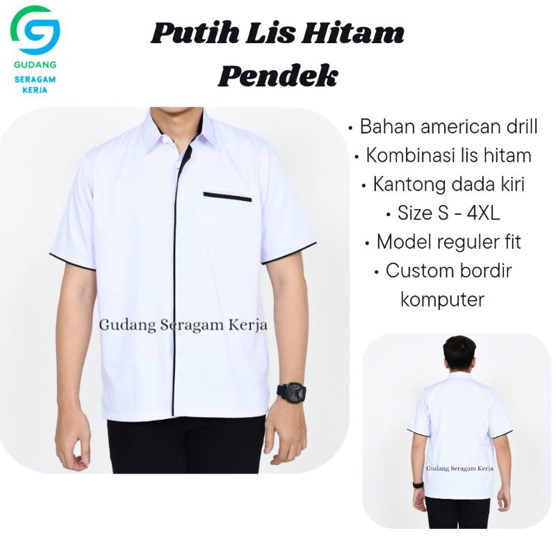 Putih lengan pendek/Seragam kerja ASN/Baju kerja lengan pendek/Kemeja seragam kerja/Atasan pria puti