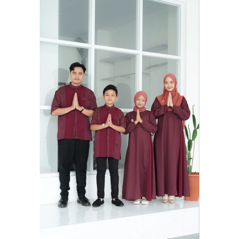 Sarimbit Hanif Hanifah Maroon Series Seragam Keluarga Idul Fitri