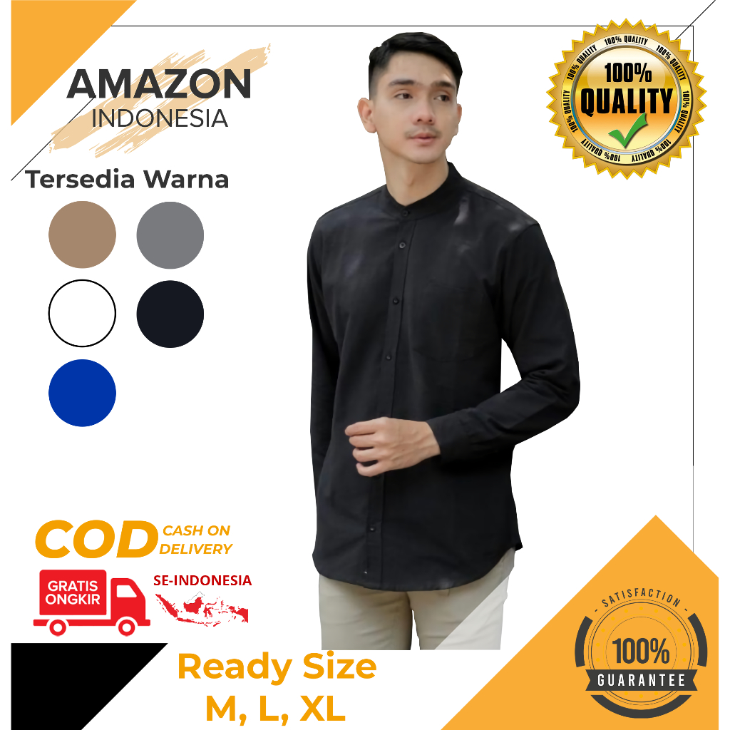 BEST SELLER  Baju Kemeja  Koko Pria Dewasa Terbaru Model Lekan Variasi Warna Hitam Bahan Premium Baju Muslim Atasan Pria Murah Bagus Pakaian Kasual