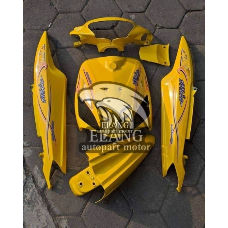 COVER BODY YAMAHA MIO SPORTY 2004 KUNING+STRIPING BUNGA