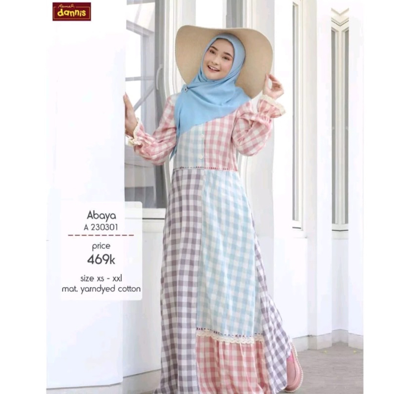 sale 25% / A230301 / abaya XS S L / katun / gamis kotak kotak / baju lebaran / dannis diskon